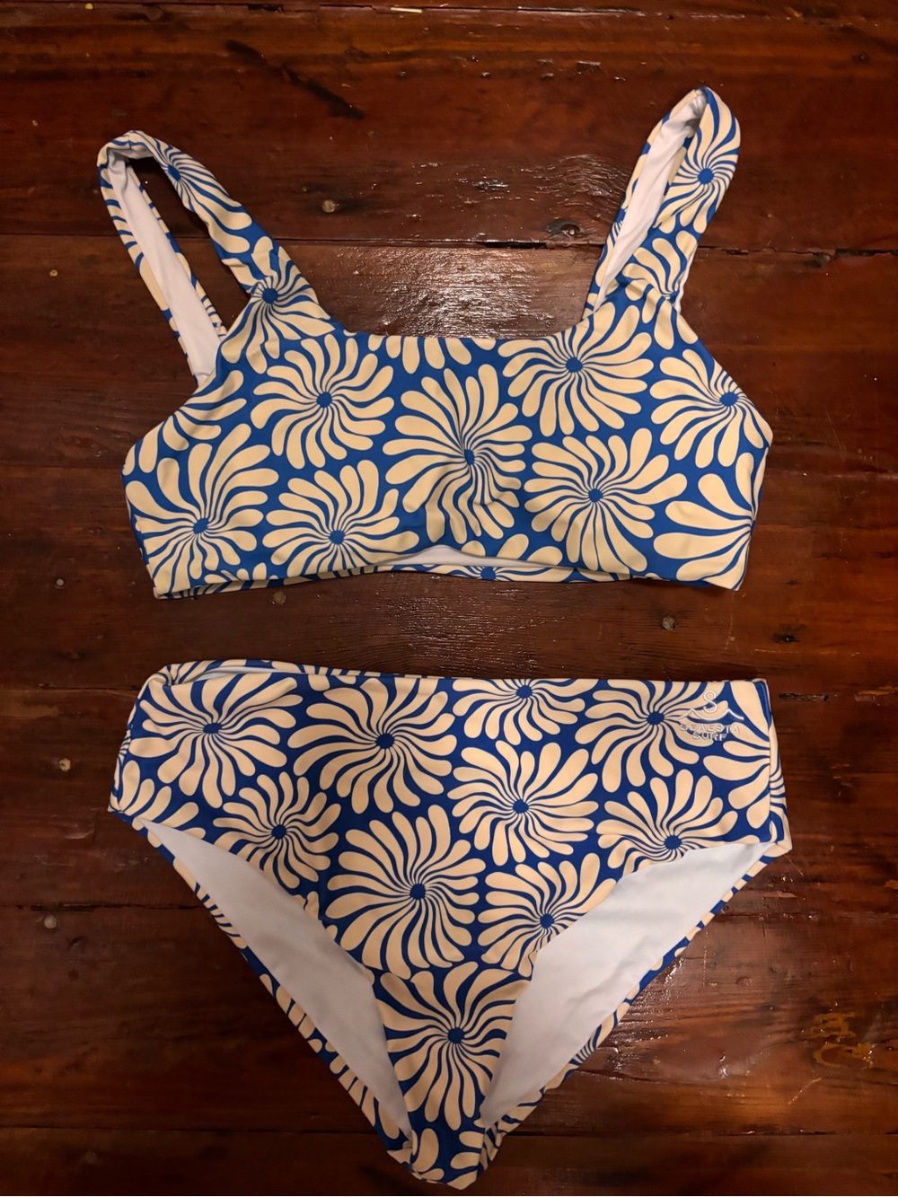 Girls Blue and Cream Floral Two-Piece Swim Set by Seaesta Surf